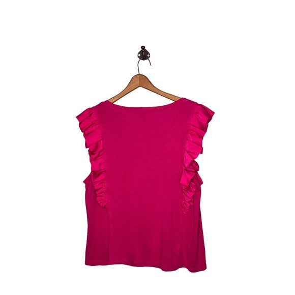 BCBGMAXAZRIA Large L Berry Pink Sleeveless Ruffle Knit Linen Blend Top Revolve - Picture 3 of 5